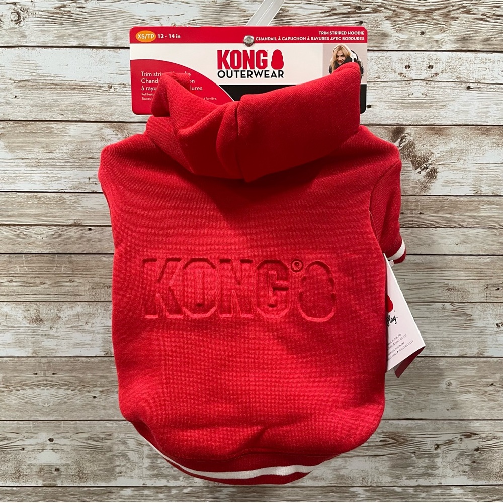 Dog KONG OuterWear Size XS Trim striped Fleece pull over‎ Hoodie Red & White